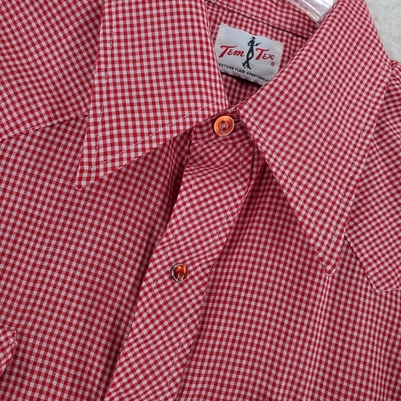 Vtg Tem Tex Shirt Mens 16 Pearl Snap Button Up Gingham Red White Western Cowboy - Picture 11 of 13